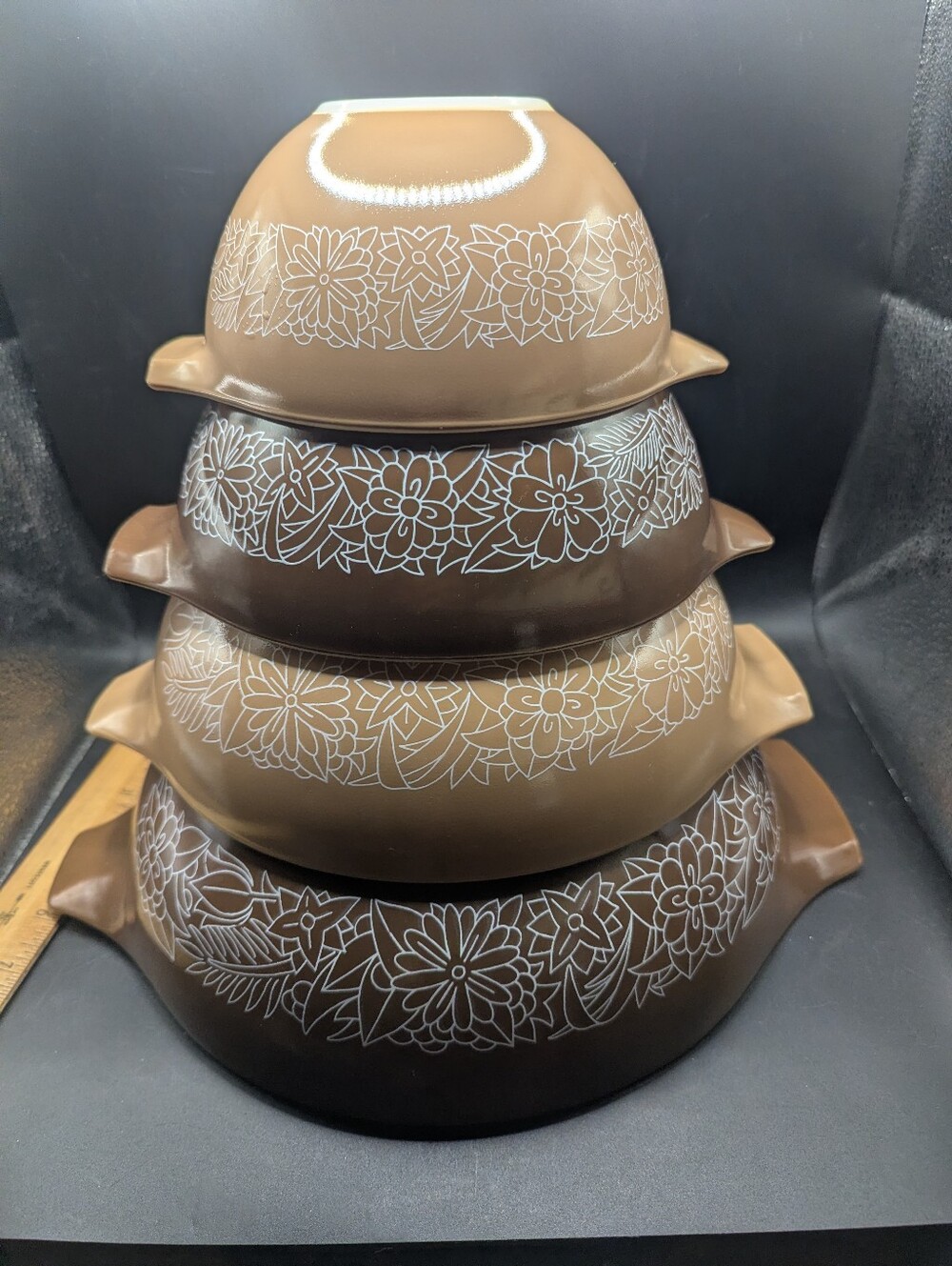 Vintage Pyrex 1970's Cinderella Woodland Brown Mixing Bowls 441-444